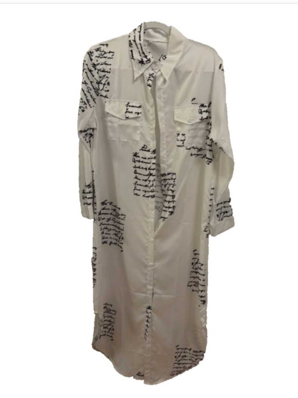White Shirt Dress with Black Script Print Size M/L (not XL)